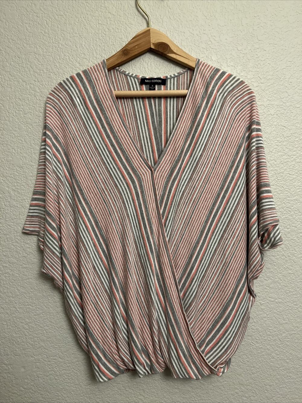 NEW Max Edition Sleeveless Striped V Neck Jersey Top Blouse Dolman Sleeve Y2K S